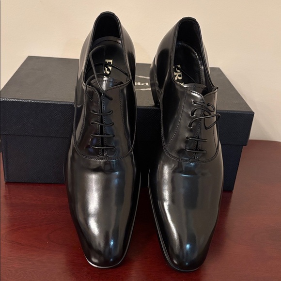 PRADA Spazzolato Fume’ Plain Toe Black Derby Sz.7 main image 15